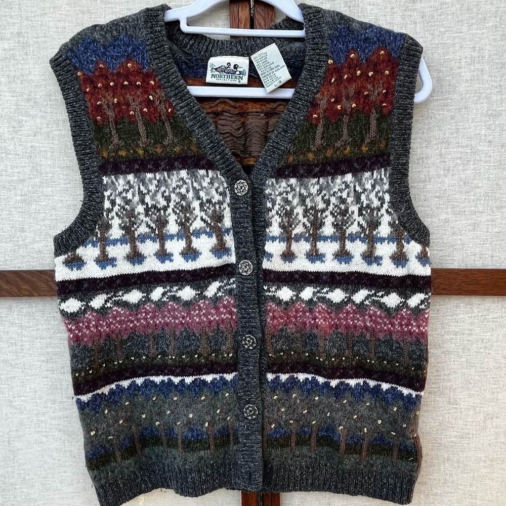 Northern Reflections Vintage 4 Seasons of Trees Multicolor Wool Cotton Knit Vest
